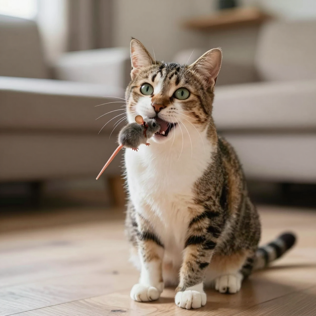 貓咪叼回玩具的拋接遊戲