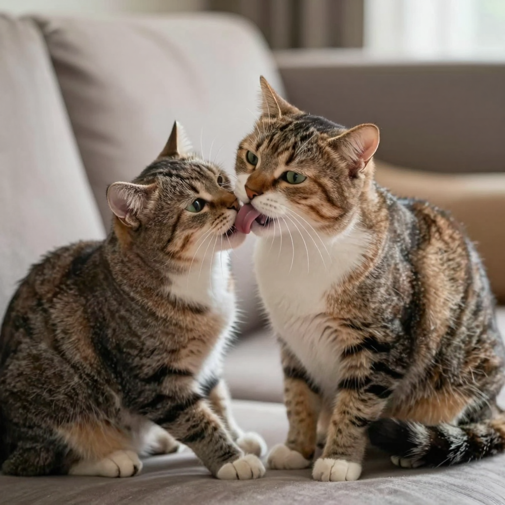 貓咪互相舔毛社交場景