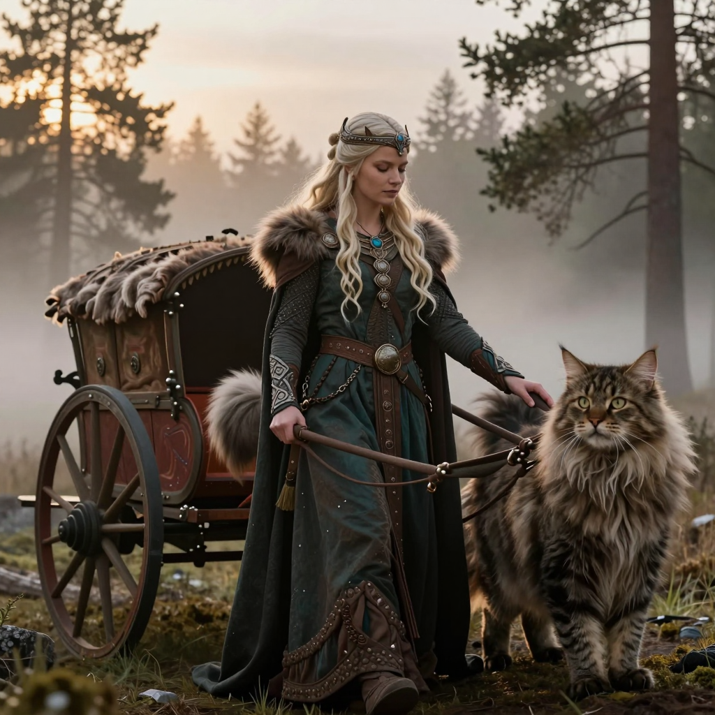 維京女神弗雷婭與貓