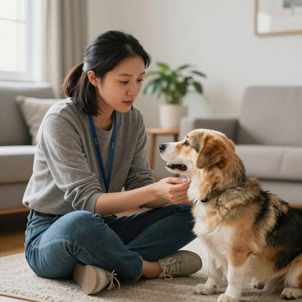 寵物溝通師與狗狗互動場景