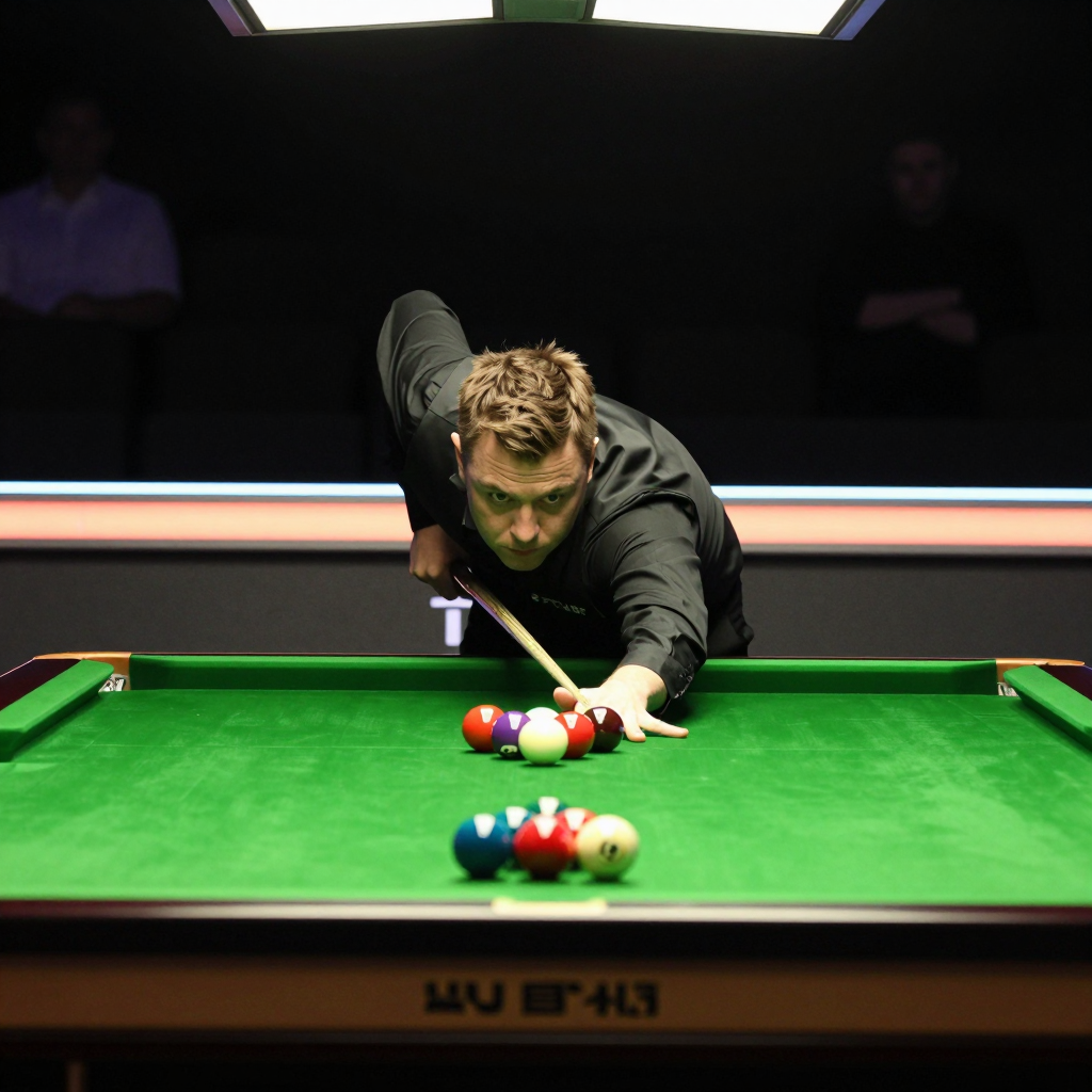 Snooker player making a maximum break shot