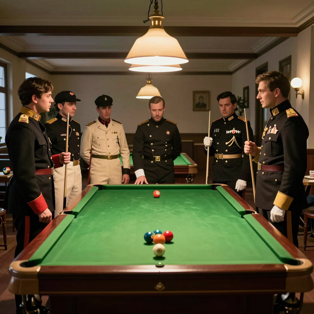 British officers playing snooker in colonial India